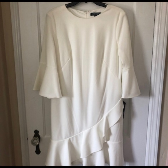 Women's Crepe Ruffled Bell-Sleeve Dress - Picture 2 of 2